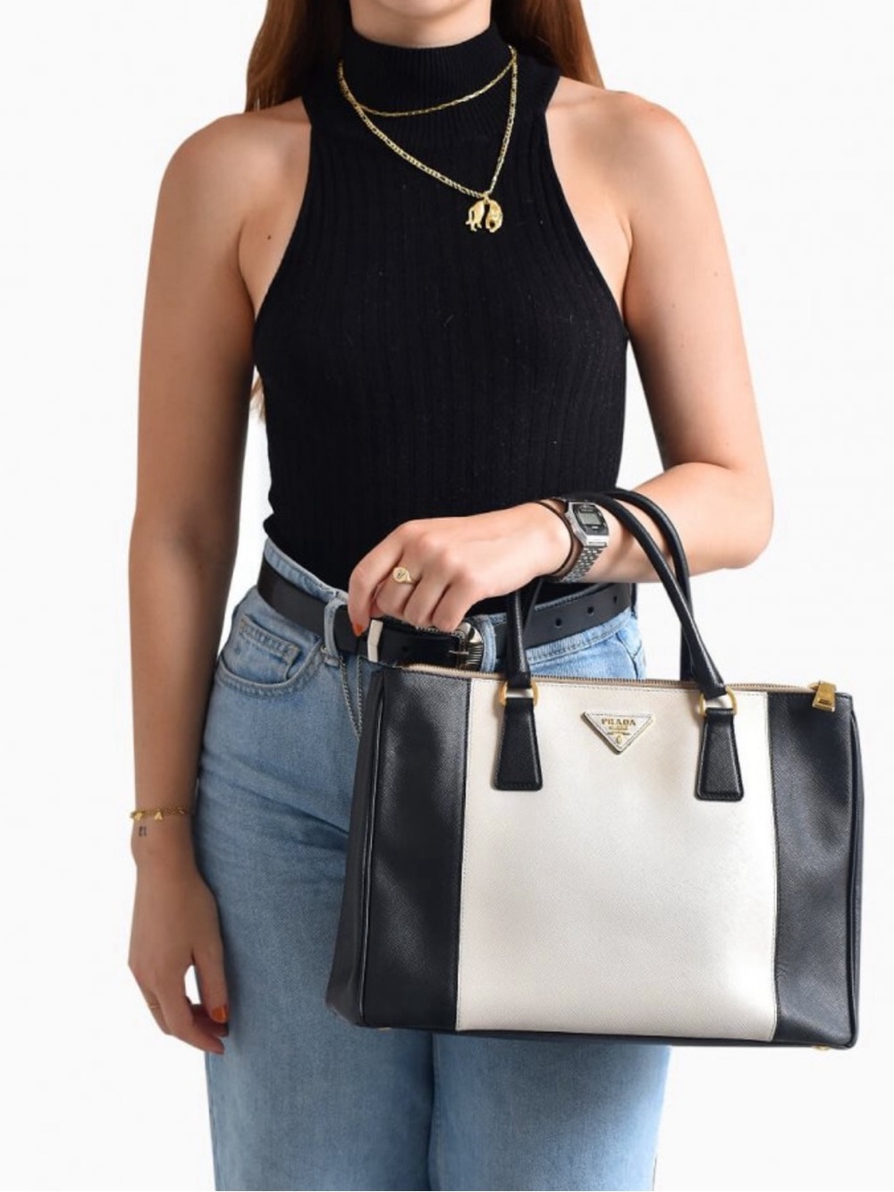 Prada Medium Saffiano Leather Galleria Double Zip Bag